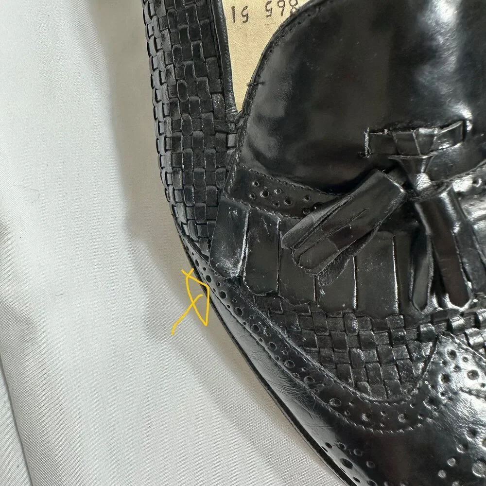 Neil Martin Black Woven Leather Tassel Loafers Mens 9 Kiltie Wingtip Brogue VTG
